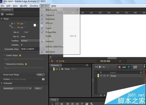 Adobe Edge Animate被关掉的窗口怎么显示?