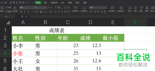 电脑excel软件中一行数据的最小值怎么求出
