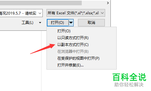电脑内怎么将excel工作簿以只读或者副本的方式打开