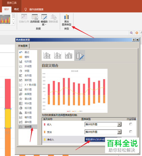 电脑PPT中“收入-支出-净收入”的数据图表应该怎么制作