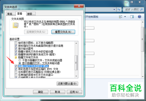 电脑上隐藏了已知文件类型的扩展名如何显示出来