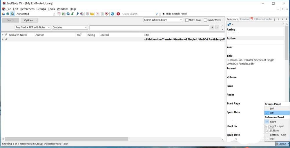 Endnote参考文献界面怎么排布?