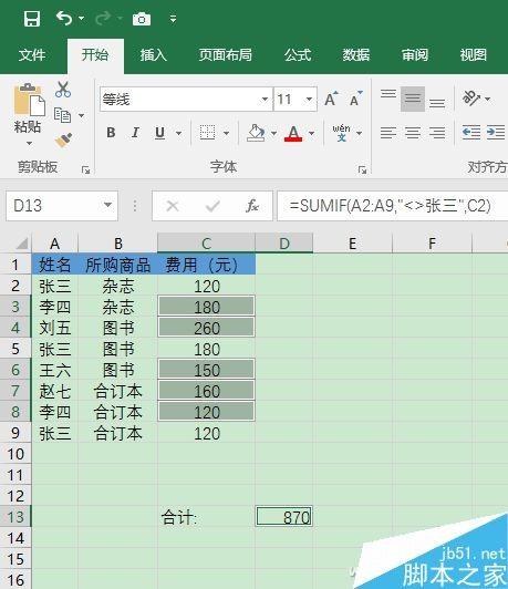 Excel中的SUMIF函数带给不一样的条件求和