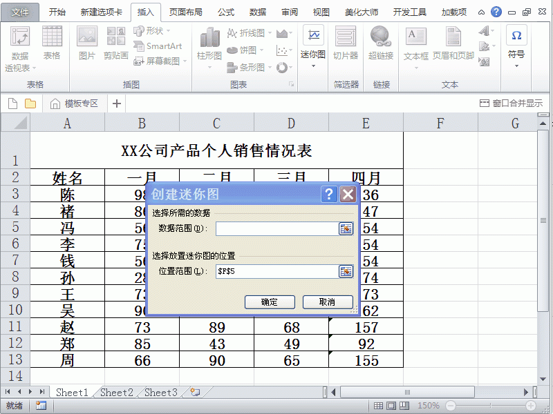 Excel2010表格中公司销售成绩怎么制作每个月的迷你图?