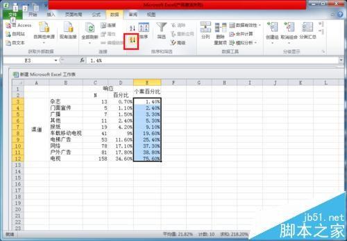 excel怎么按百分比排序?