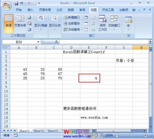 Excel2007中Countif函数初步讲解