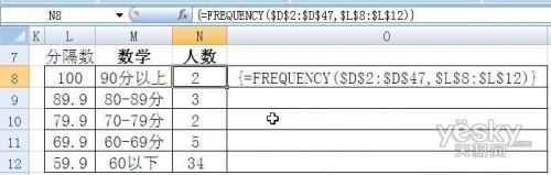 Excel 五个函数统计学生期末考试分数段