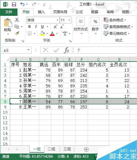 excel利用RANK函数在多张工作表进行数据排名