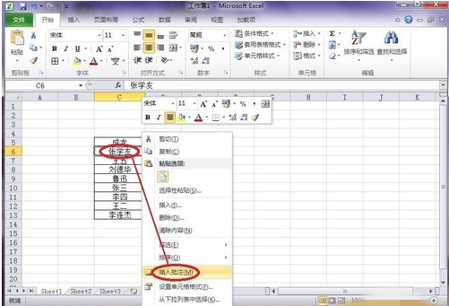 Excel2010批注中文字插入的方法