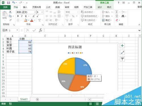 Excel2013怎么将数据转换成饼图并显示百分比?