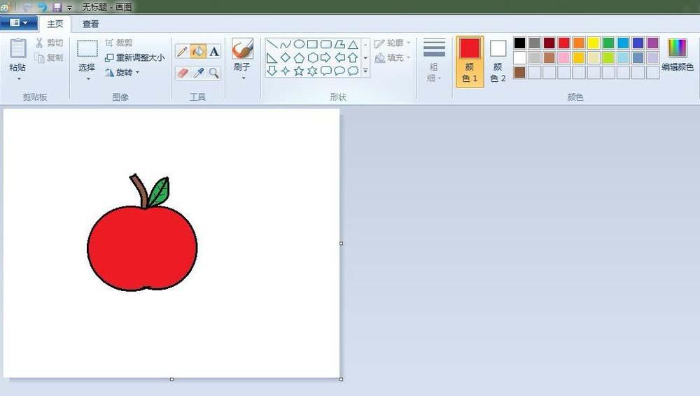 画图工具怎么画红色的苹果?