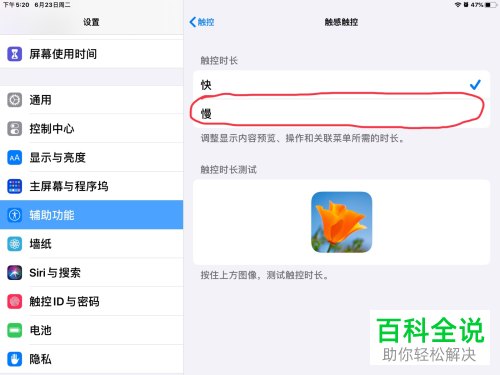 iPad苹果平板的触感触控时间如何设置