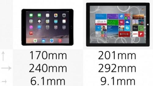 iPad Air 2和Surface Pro 3规格参数对比
