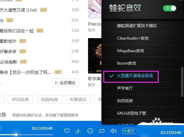 酷狗音乐怎么开启大型露天演唱会现场音效?