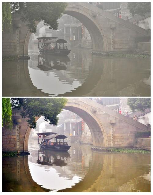 美图秀秀去雾技巧:还原水乡如画清晨