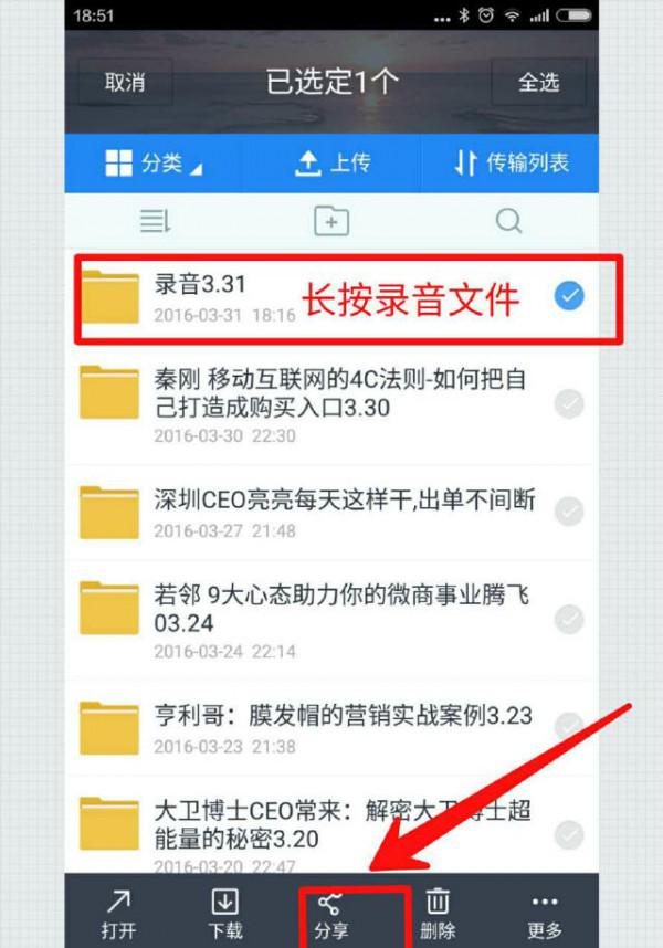 录音过大怎么分享