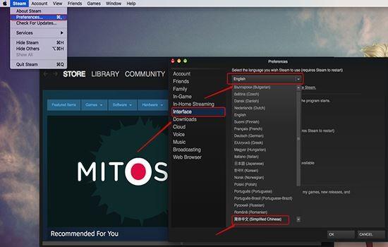 Mac版Steam更新后无法设置中文怎么办