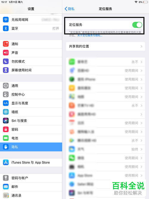 苹果IPAD的定位服务怎么开启