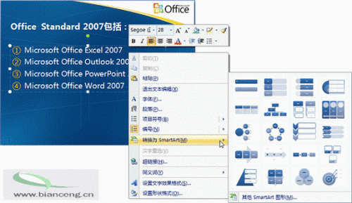 PowerPoint2007条列式文字变成动人的图形