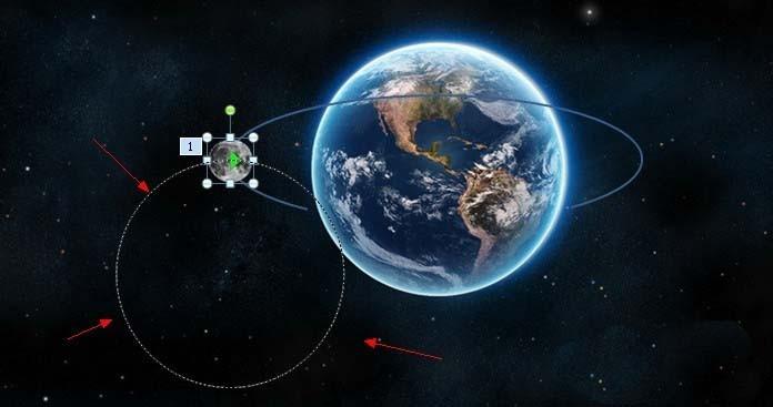 PPT怎么制作一段月球围绕地球转的动画?