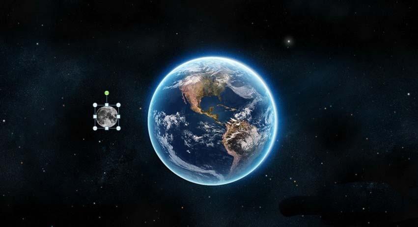 PPT怎么制作一段月球围绕地球转的动画?