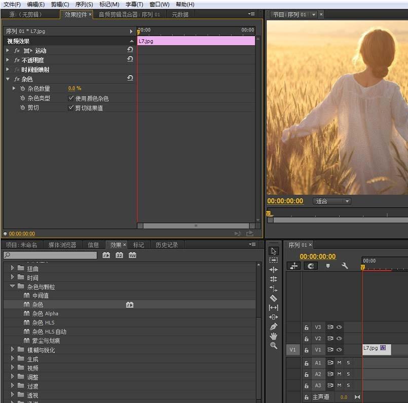 premiere怎么给视频添加杂色效果?