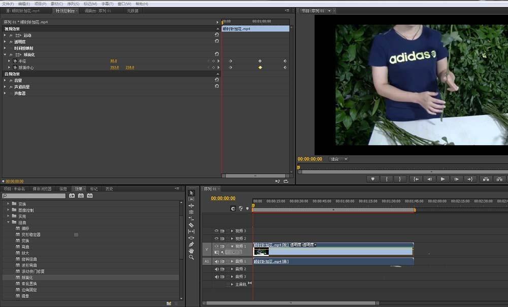 premiere怎么给视频制作球面化效果?