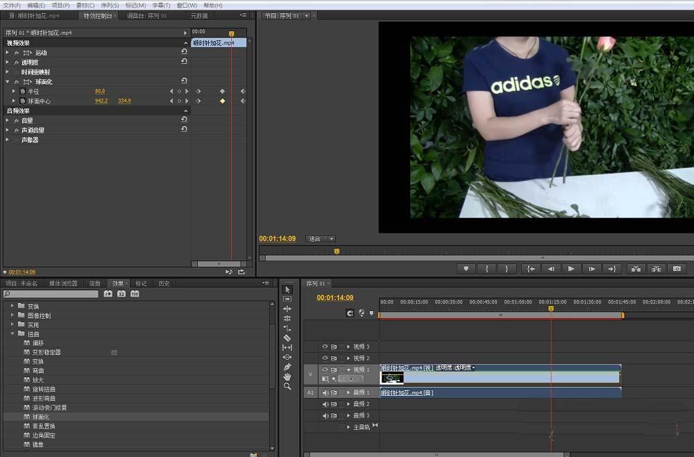premiere怎么给视频制作球面化效果?