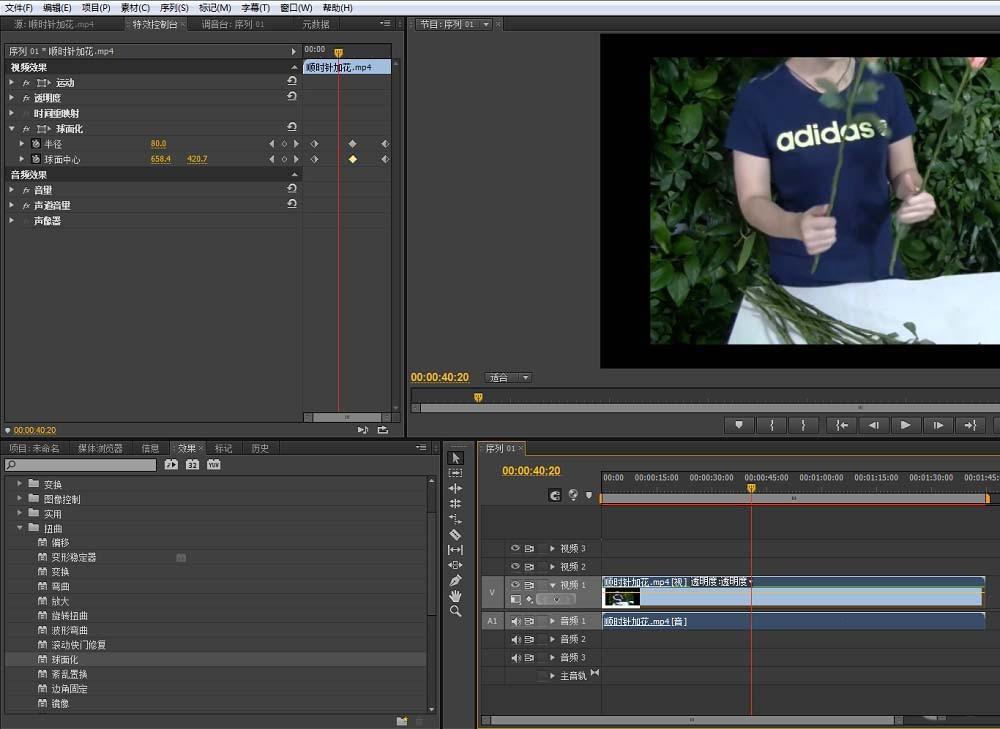 premiere怎么给视频制作球面化效果?