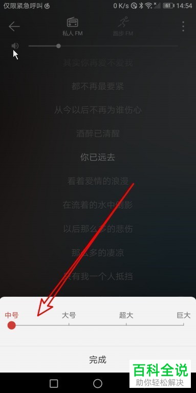 如何更改网易云音乐app私人FM中的歌词字体大小？