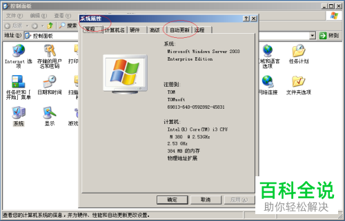 如何快速启用Windows Server 2003中的自动更新功能？