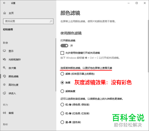 如何启用win10系统颜色滤镜功能
