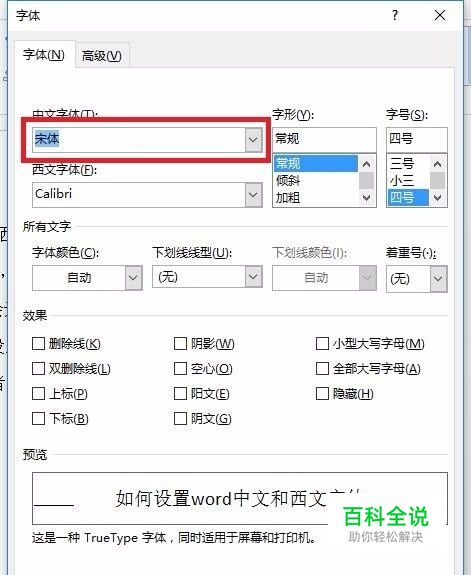 如何设置word中文和西文字体