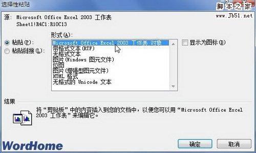 如何在Word2007中选择性粘贴嵌入数据对象