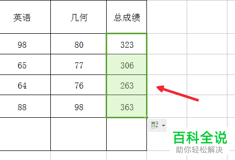 如何在excel表格上快速计算多科总成绩