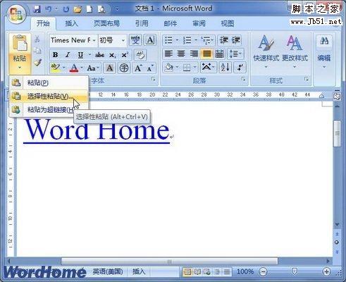 如何在Word2007中选择性粘贴嵌入数据对象