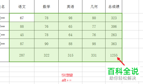 如何在excel表格上快速计算多科总成绩