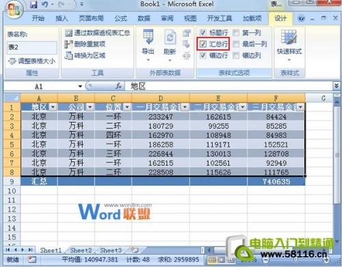 巧妙套用Excel2007表格样式快速进行数据汇总