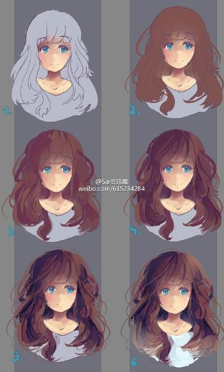 SAI 3款不同方式头发绘制参考