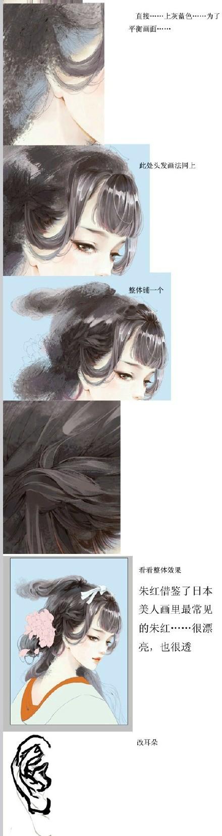 SAI设计古风美女动漫线稿上色涂厚的过程