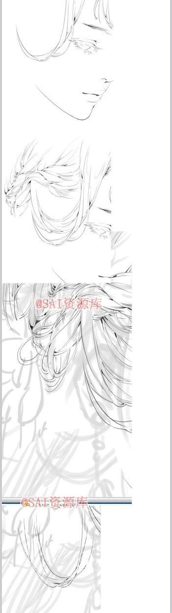 SAI设计古风美女动漫线稿上色涂厚的过程