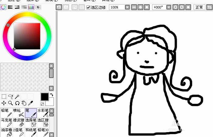 Sai怎么使用画笔工具画一个简笔画小女孩?