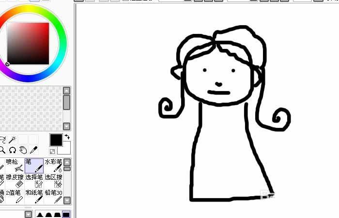 Sai怎么使用画笔工具画一个简笔画小女孩?