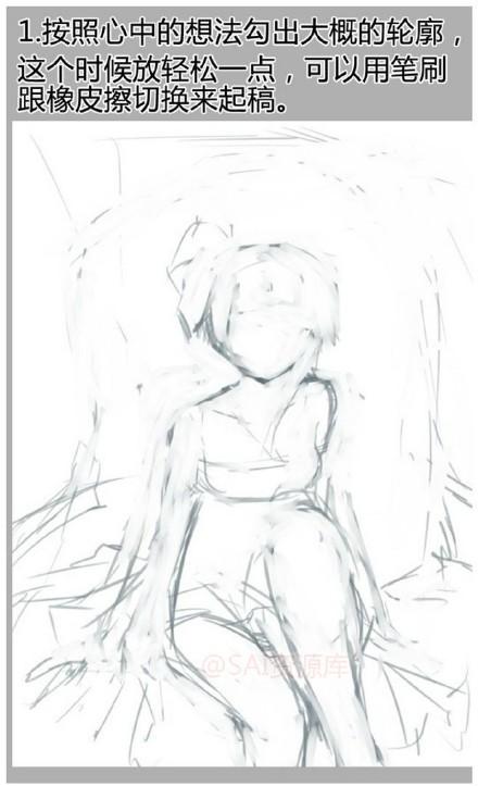 SAI动漫人物线稿构图到上色涂厚的思路及方法