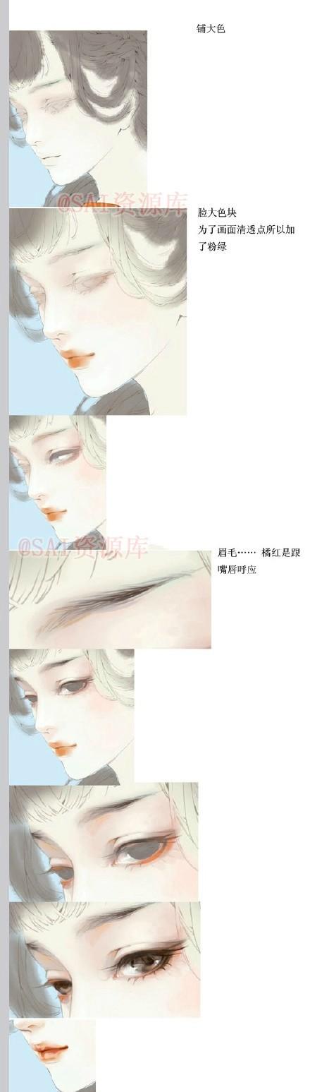 SAI设计古风美女动漫线稿上色涂厚的过程