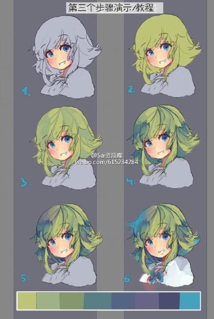 SAI 3款不同方式头发绘制参考