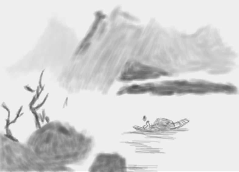 sai怎么绘制山水画? sai画水墨画的方法