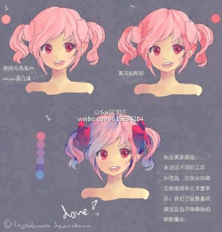 SAI 3款不同方式头发绘制参考