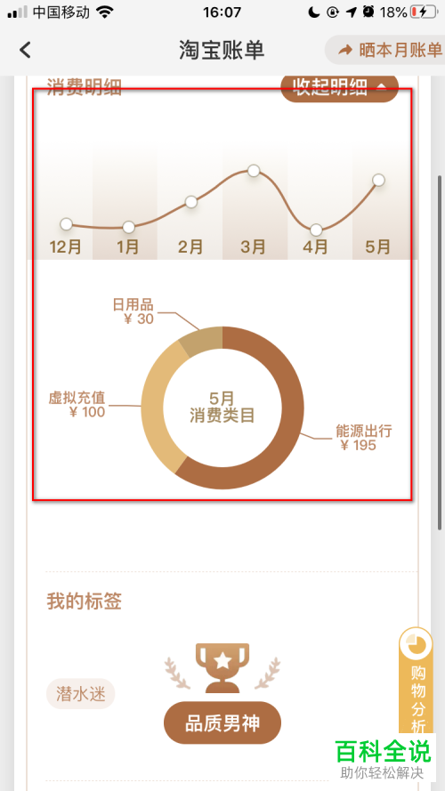 手机淘宝APP中的月度账单明细怎么查看