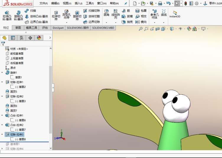 solidworks2017怎么绘制蜻蜓铅笔模型?